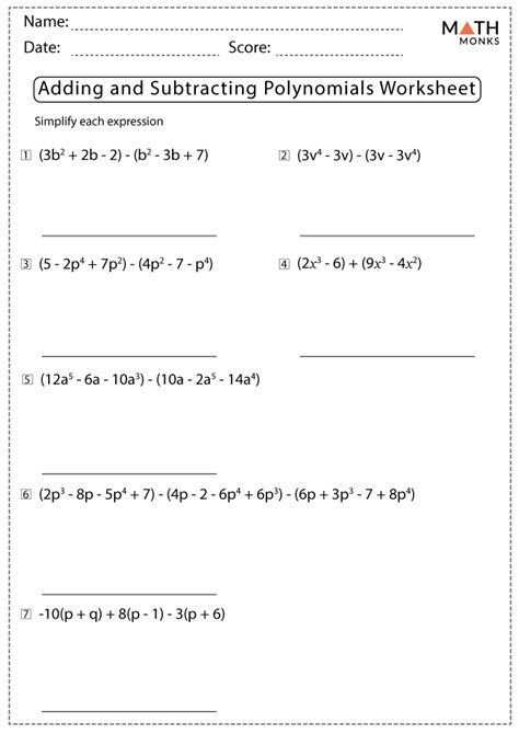 J 12pg 5g J 6 p 5. . Adding and subtracting polynomials worksheet answers